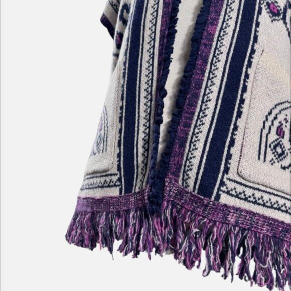 Anthropologie Angel of the North Wool Beige Plum Fringe Poncho Vest Cardigan - Picture 10 of 13